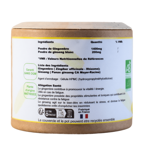 Complément alimentaire ginseng panax blanc et gingembre